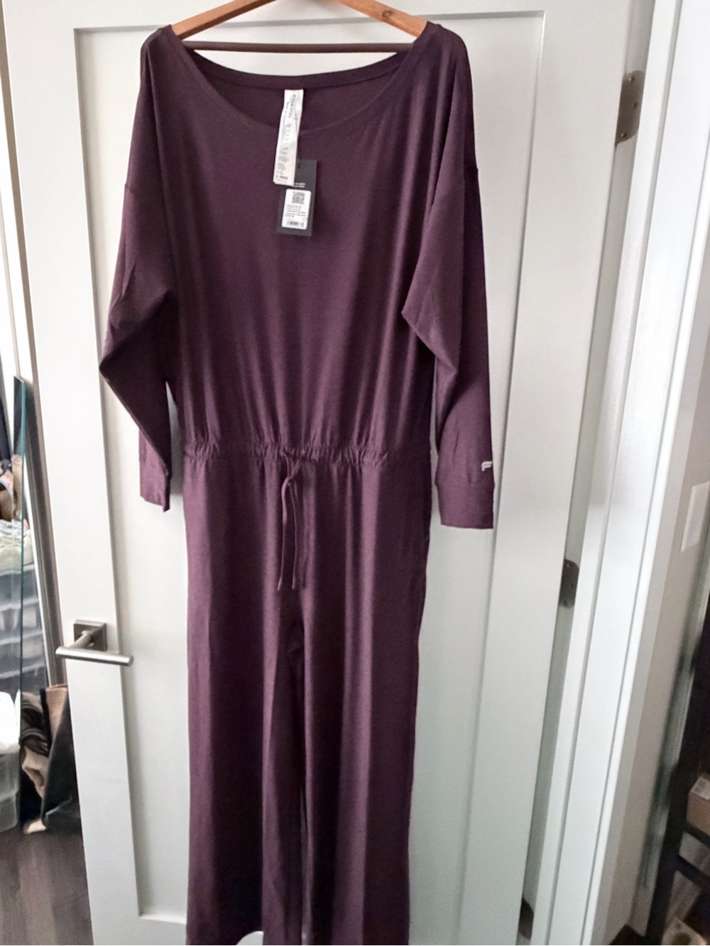 Fabletics Plum Long-Sleeve Drawstring Waist Jumpsuit